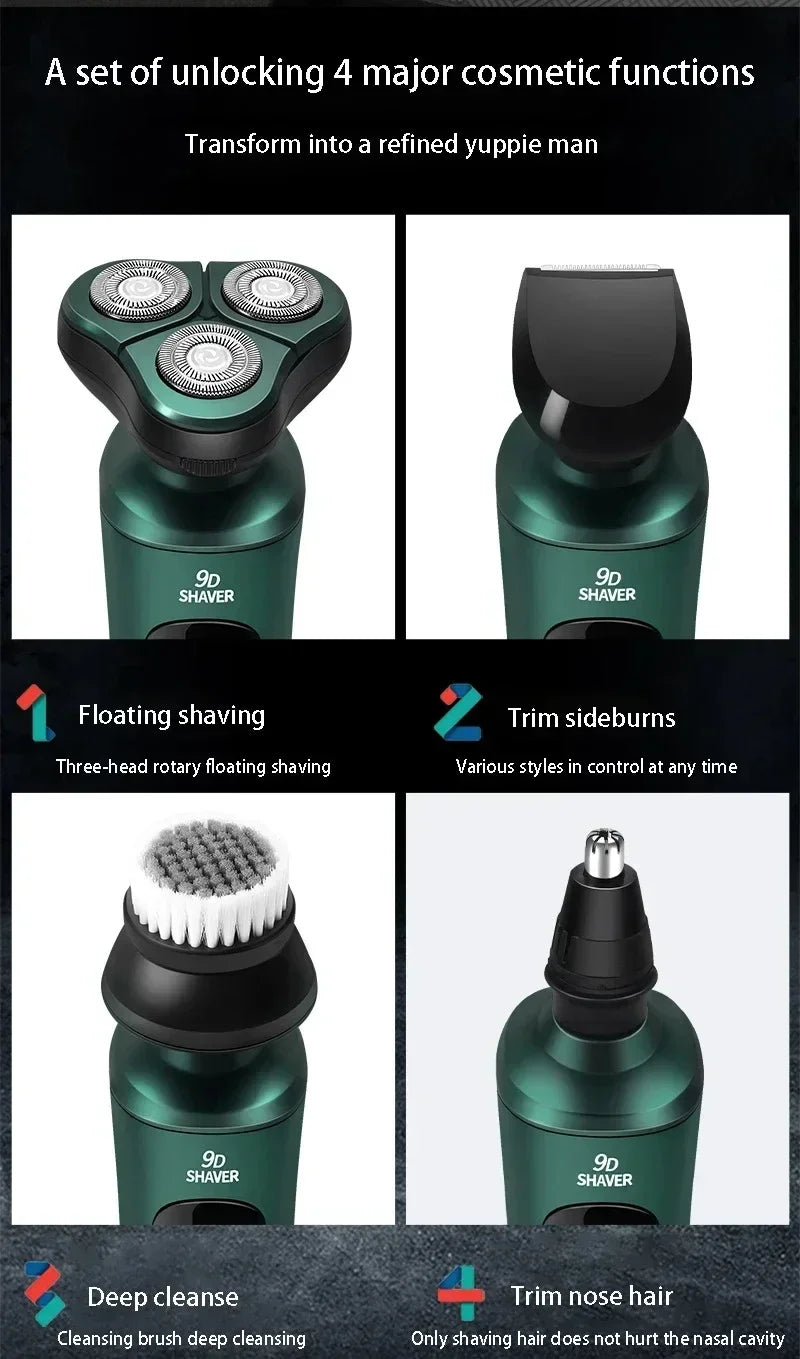 New Electric Shaver LED Digital Display Three-head Floating Razor USB Rechargeable Washing Multi-function Beard Knife