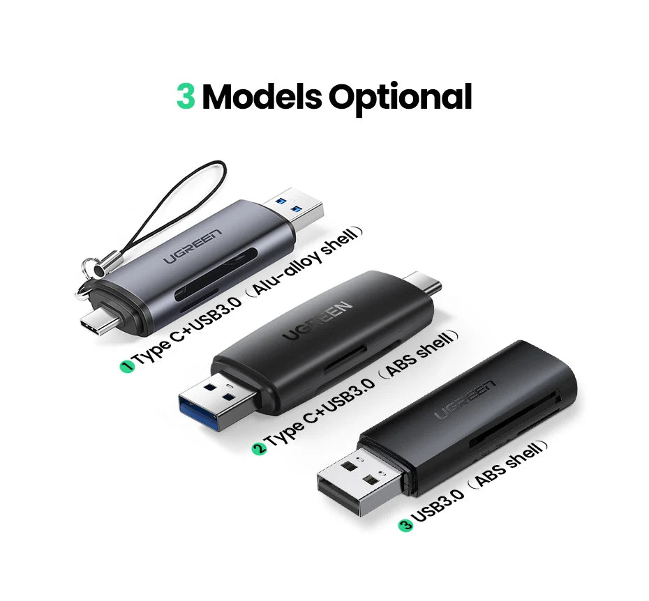UGREEN Card Reader USB3.0&USB C to SD MicroSD TF Thunderbolt 3 for PC Laptop Accessories Smart Memory Cardreader SD Card Adapter