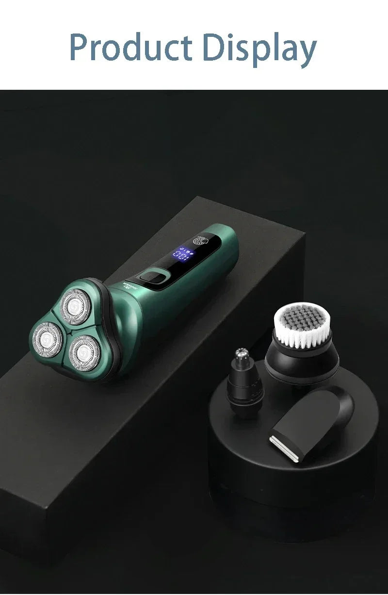 New Electric Shaver LED Digital Display Three-head Floating Razor USB Rechargeable Washing Multi-function Beard Knife