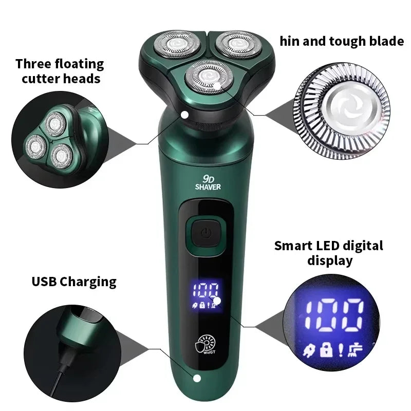 New Electric Shaver LED Digital Display Three-head Floating Razor USB Rechargeable Washing Multi-function Beard Knife