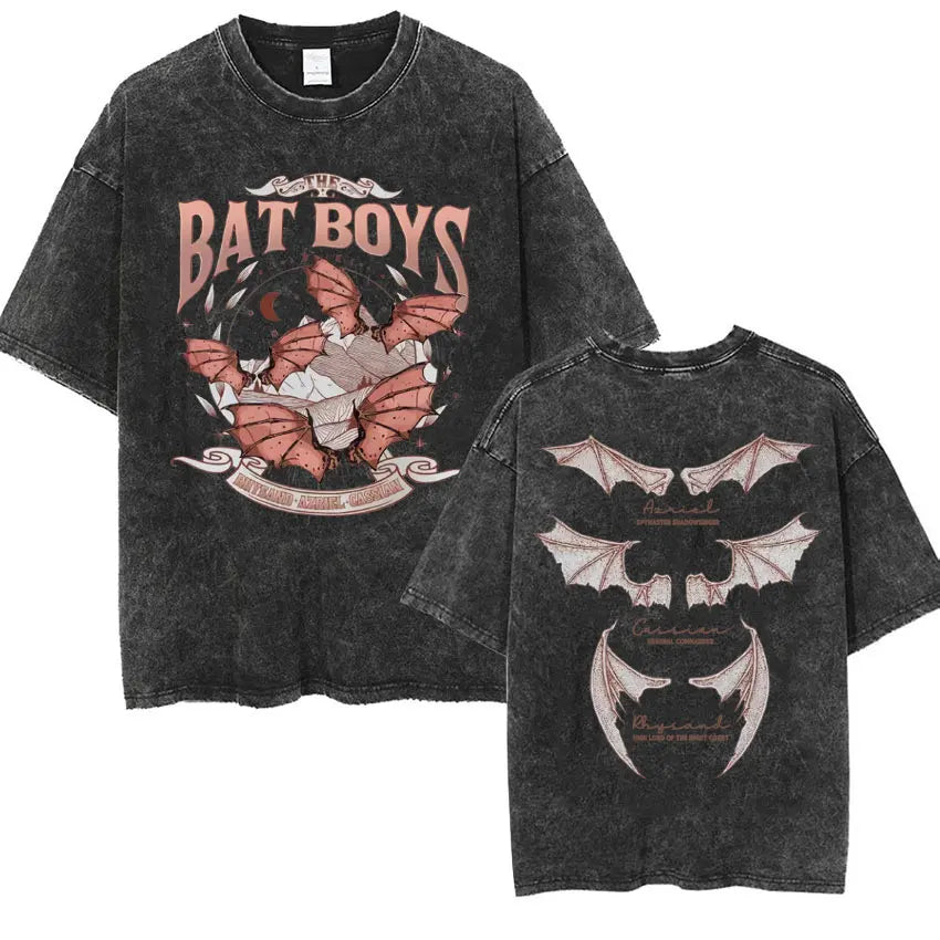 Limited Bat Boys Azriel Vintage Washed T Shirt Shadowsinger Night Court Licensed SJM T-shirt Men Aesthetic Oversized Tshirt Tops